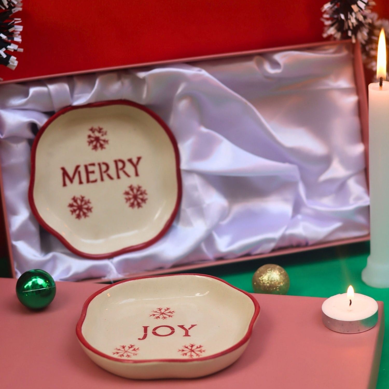 Joy  & Merry Handmade Dessert plate in a Gift Box made by ceramic