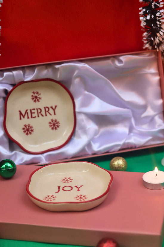 Joy  & Merry Handmade Dessert plate in a Gift Box made by ceramic
