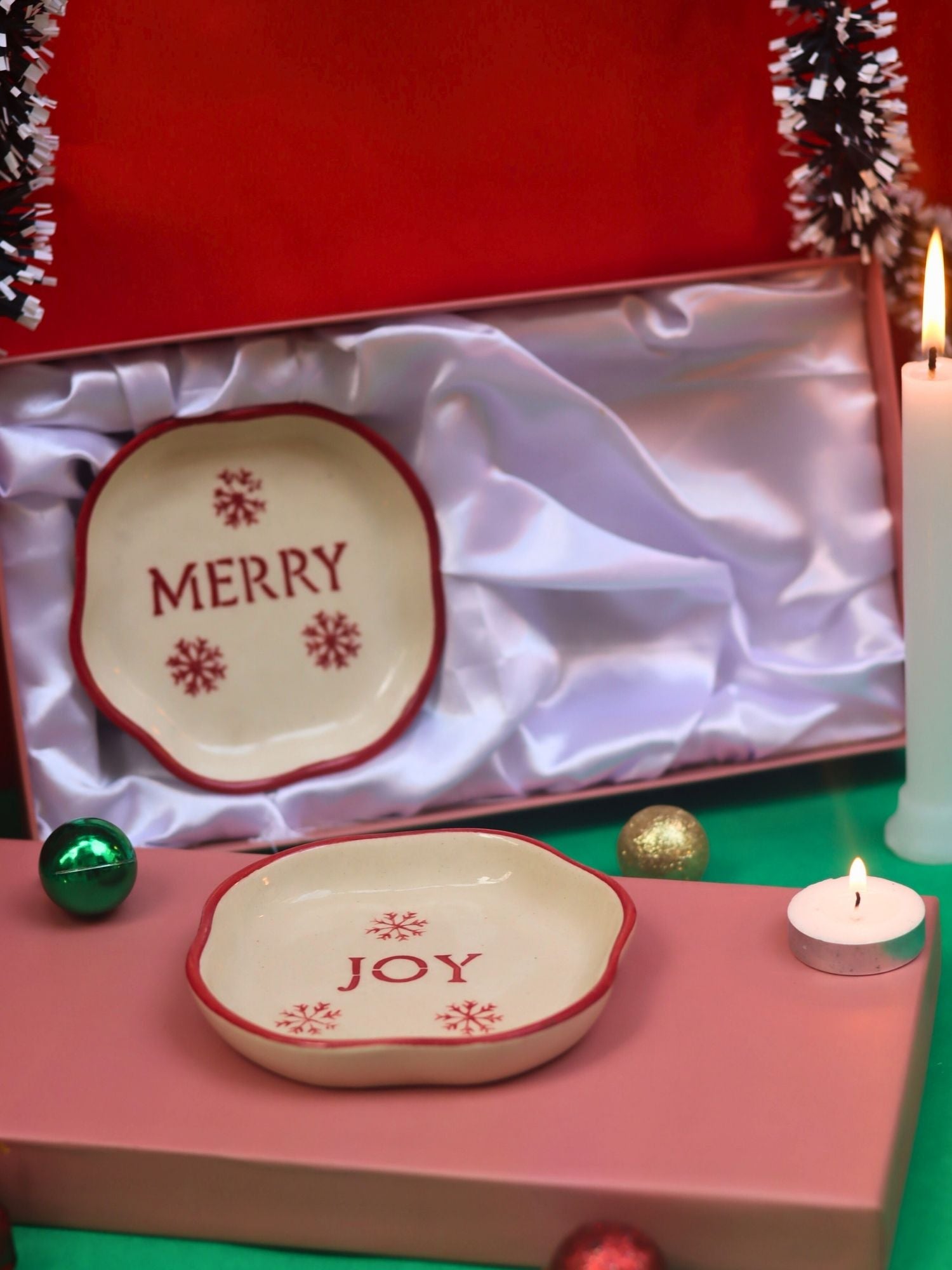 Joy  & Merry Handmade Dessert plate in a Gift Box made by ceramic