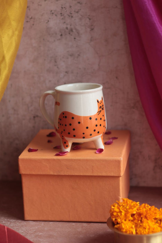 Cat Mug - Orange Diwali Gift Box handmade in india