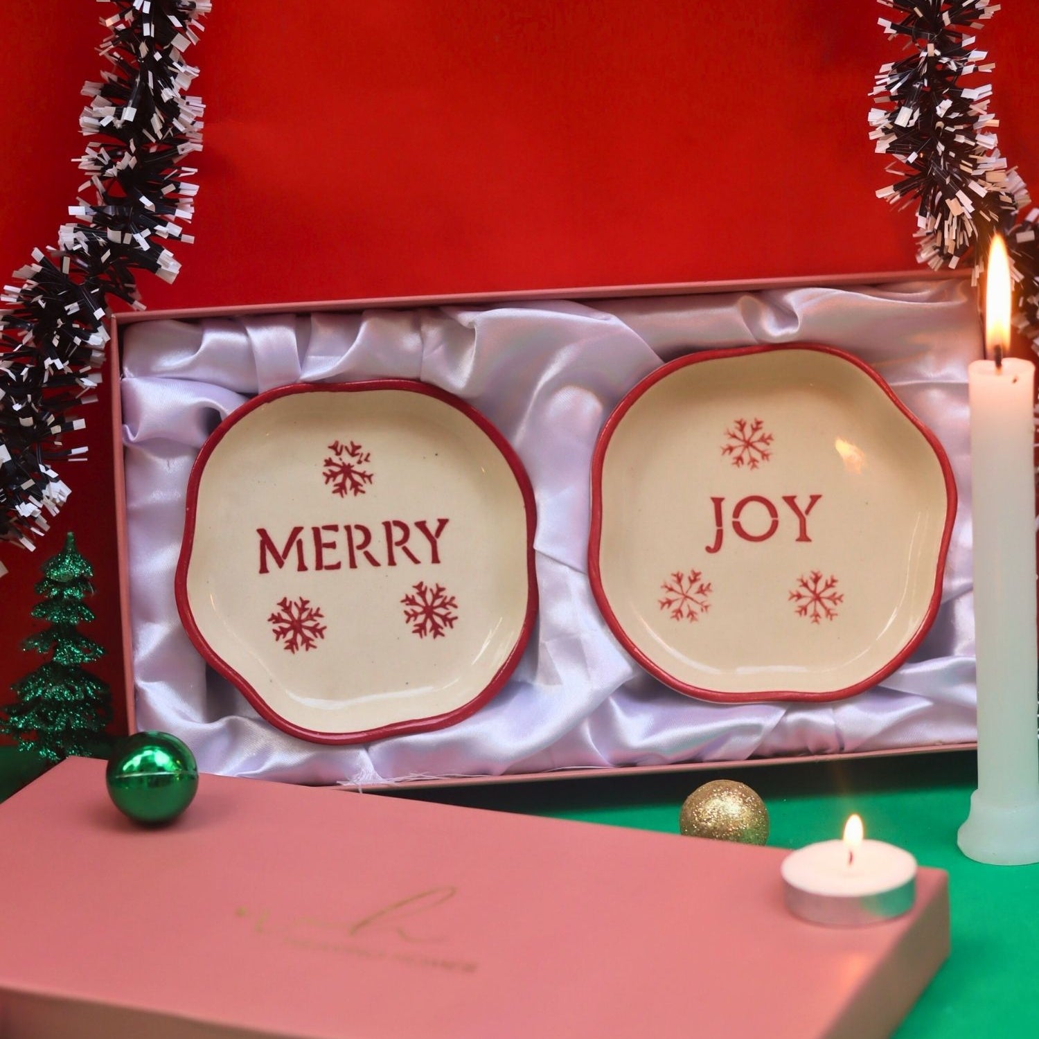 Joy  & Merry Handmade Dessert plate in a Gift Box with premium quality material