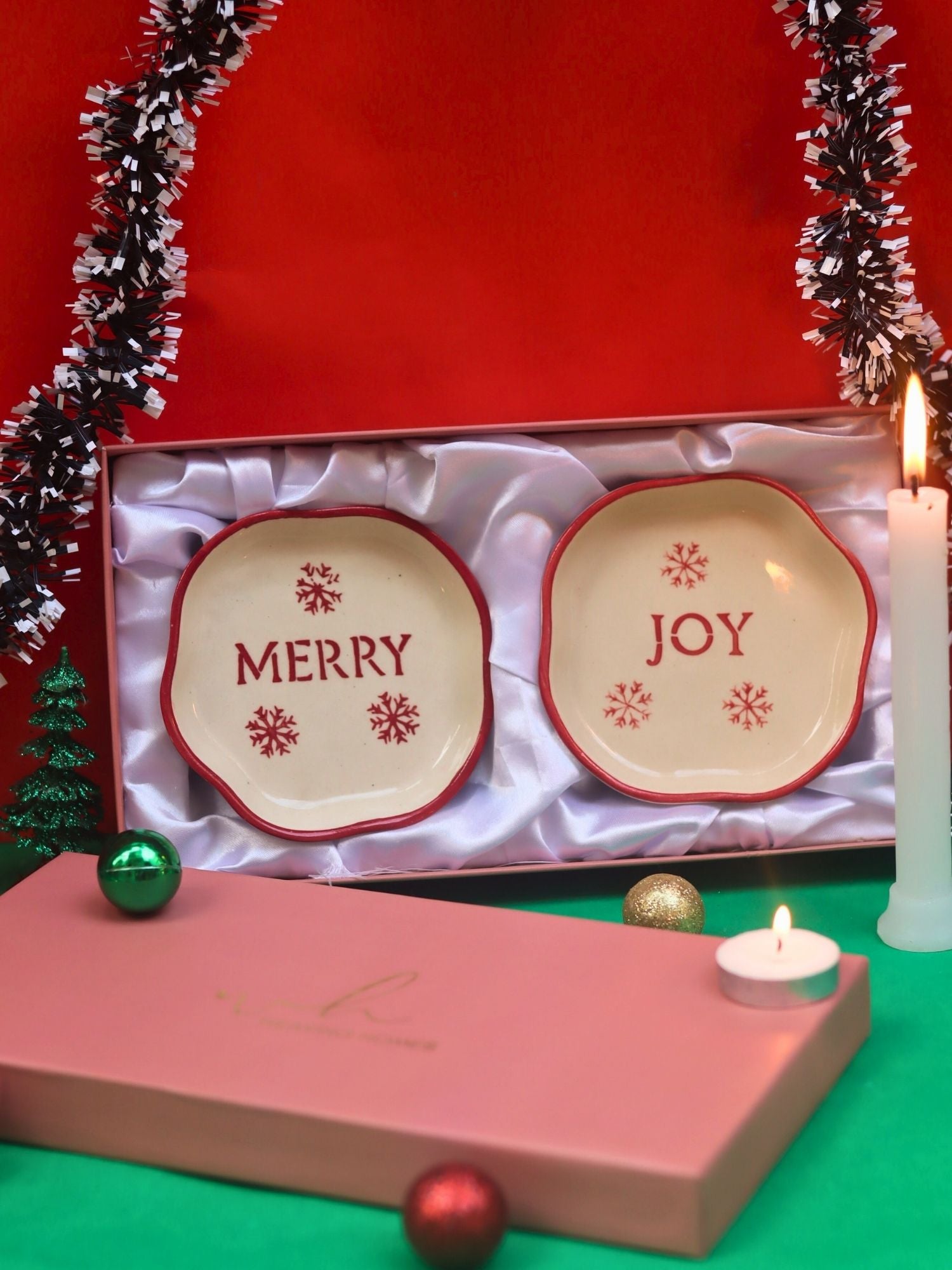 Joy  & Merry Handmade Dessert plate in a Gift Box with premium quality material