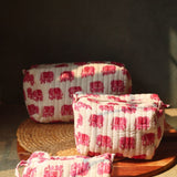 handmade pink ele toiletry bag