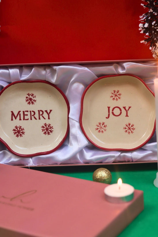 Joy  & Merry Handmade Dessert plate in a Gift Box handmade in india