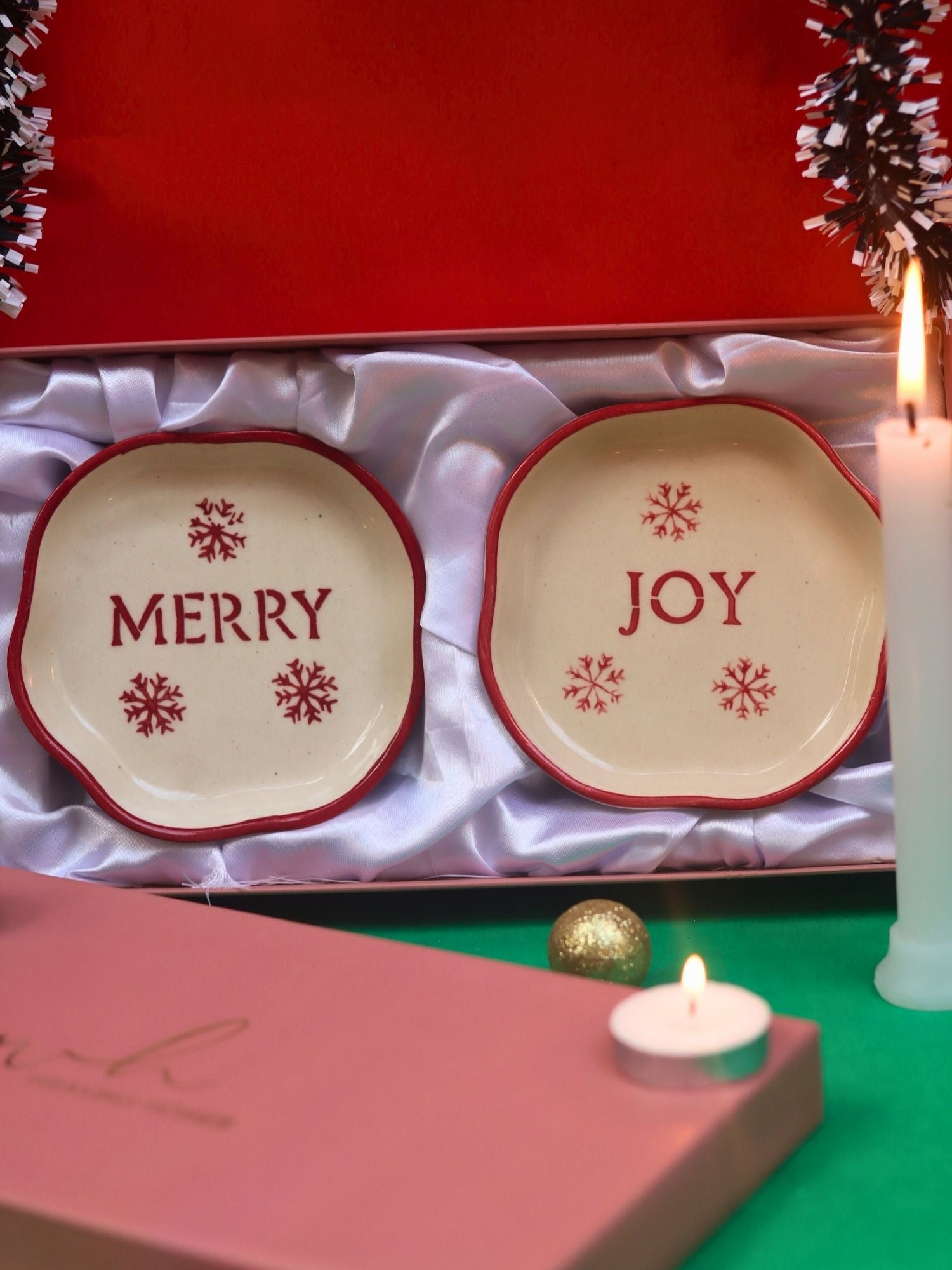 Joy  & Merry Handmade Dessert plate in a Gift Box handmade in india