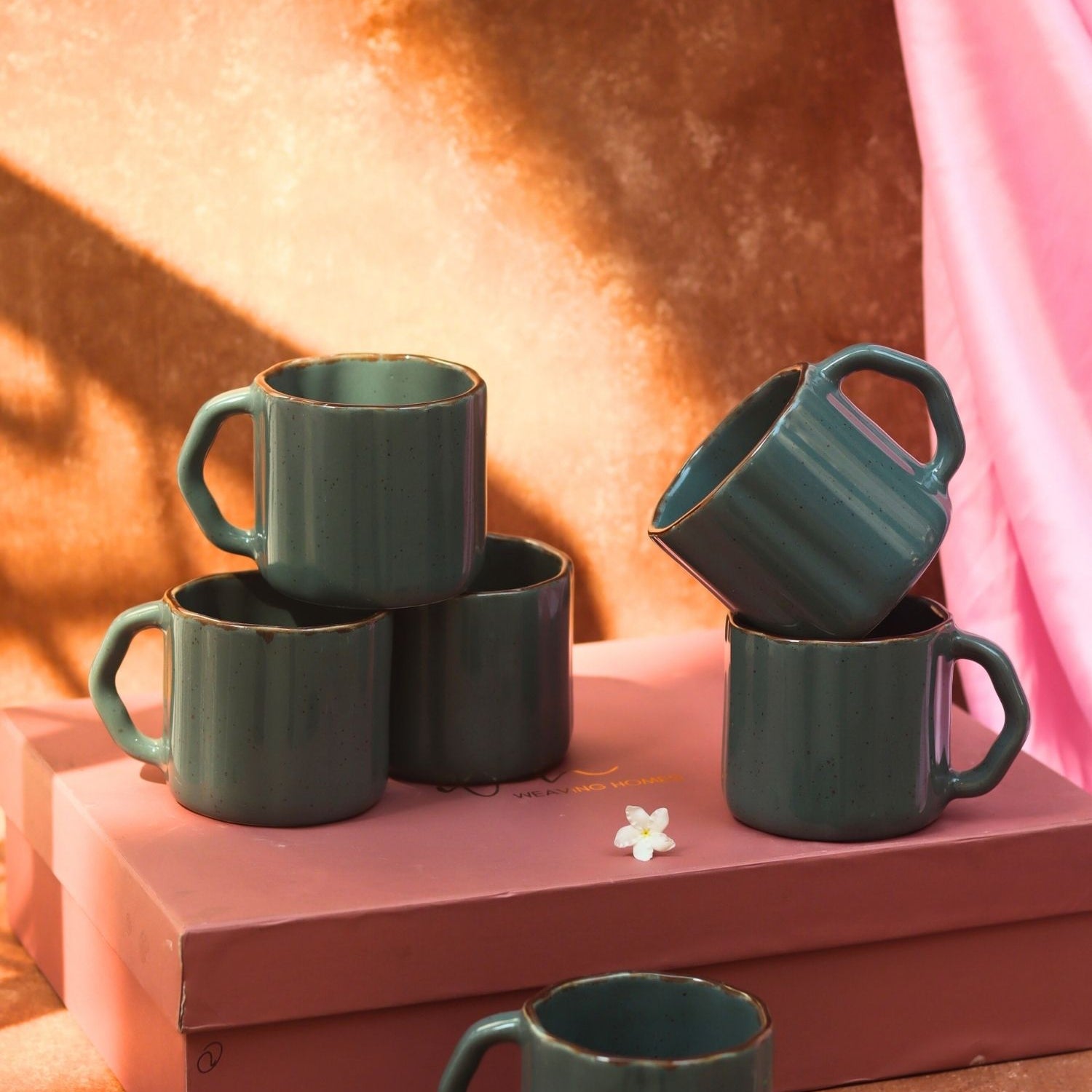 Handmade Set of 6 - Deep Green Forest Tea Cups in a gift box