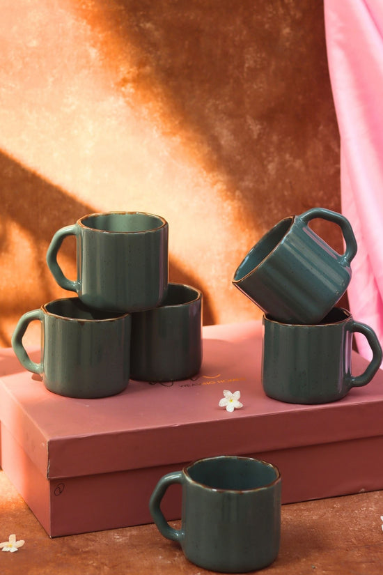 Handmade Set of 6 - Deep Green Forest Tea Cups in a gift box