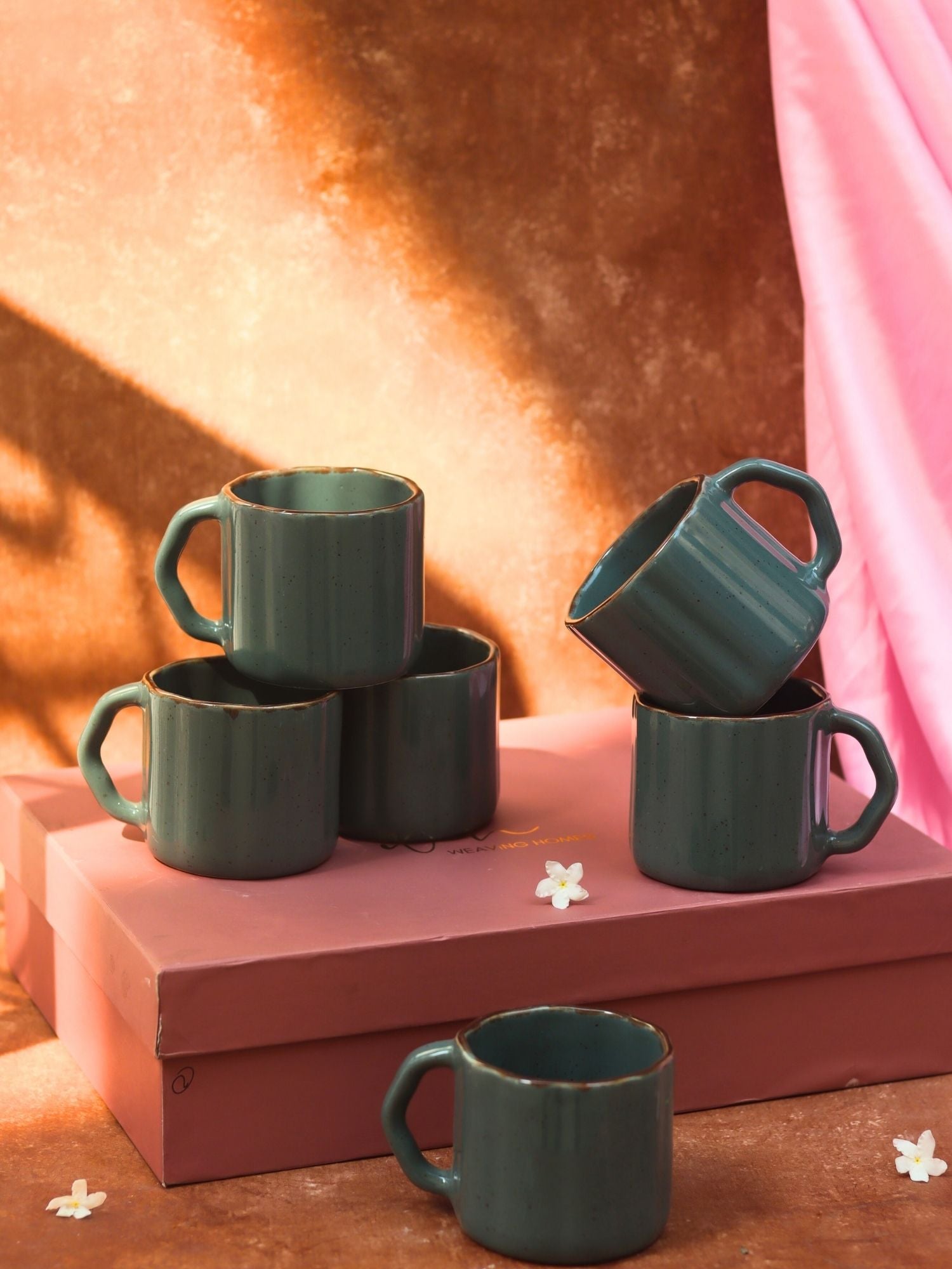 Handmade Set of 6 - Deep Green Forest Tea Cups in a gift box