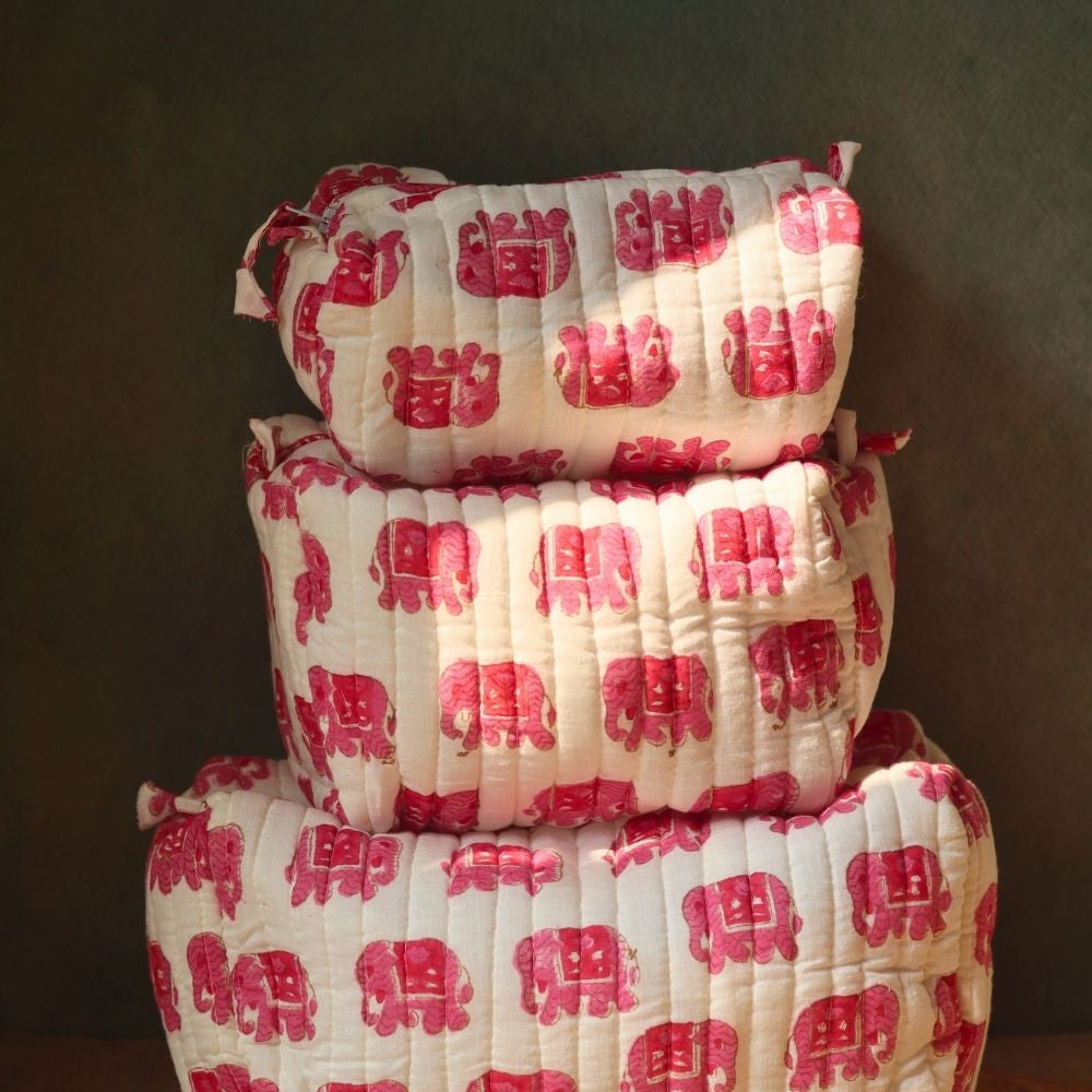 pink ele toiletry bag handmade in india 