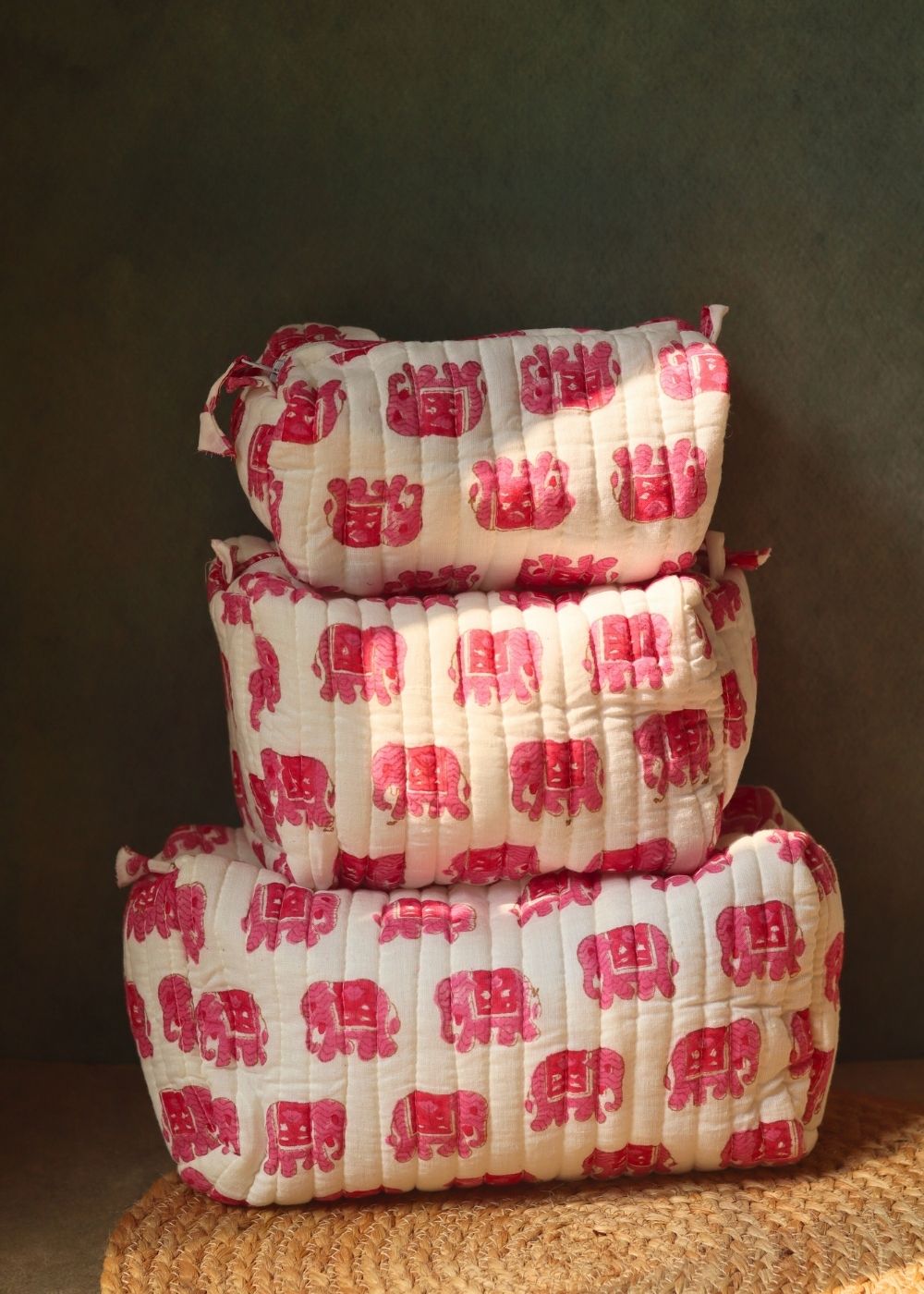 pink ele toiletry bag handmade in india 