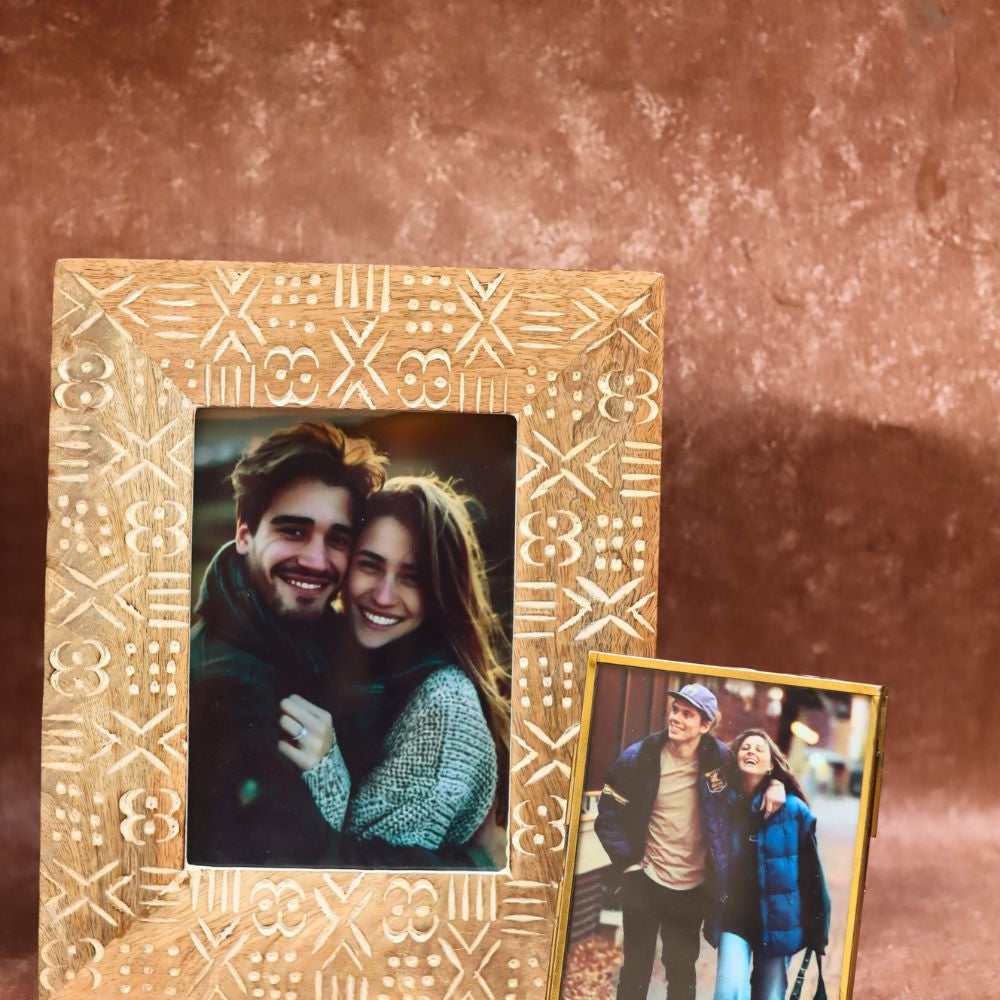 handmade Minimal Glass & Aesthetic Carved wooden Frame