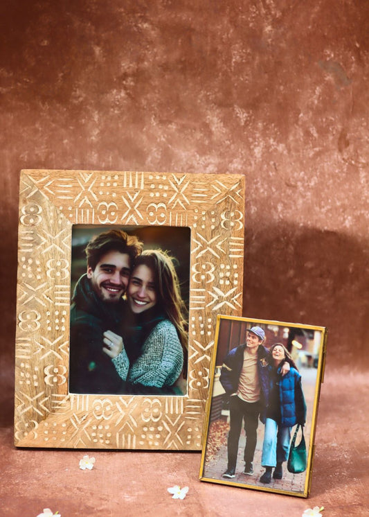 handmade Minimal Glass & Aesthetic Carved wooden Frame