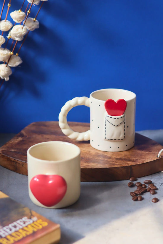 Red Heartbeat & Love Letter Mug handmade in India
