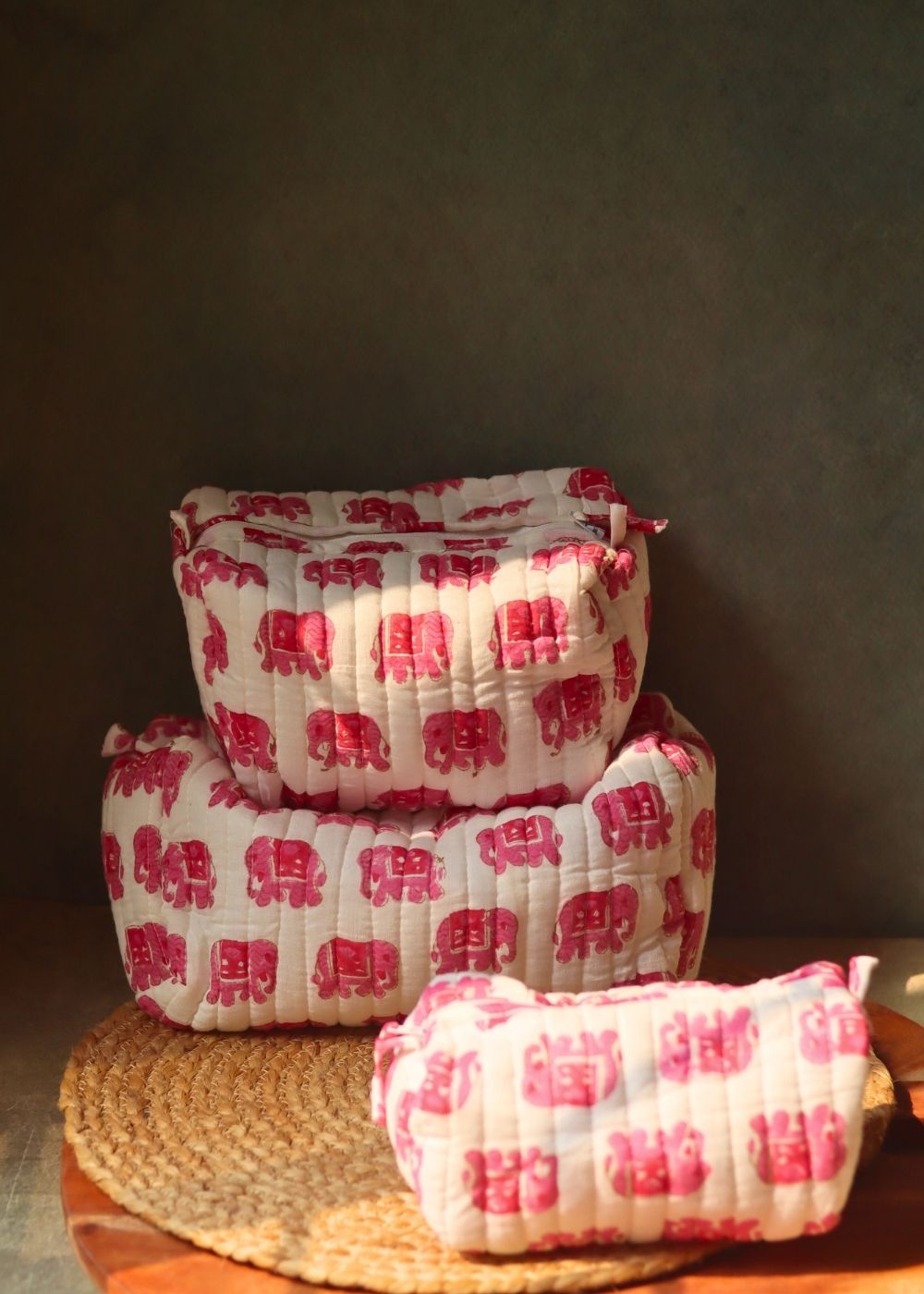 pink  ele toiletry bag made by cotton