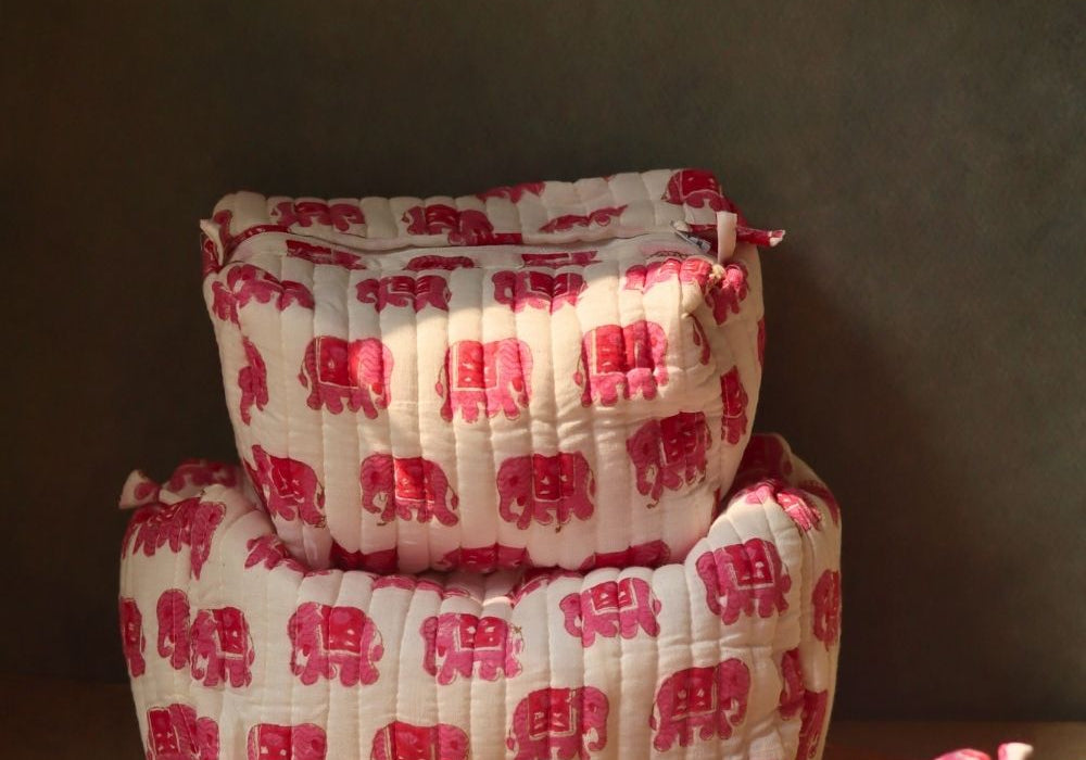 pink  ele toiletry bag made by cotton