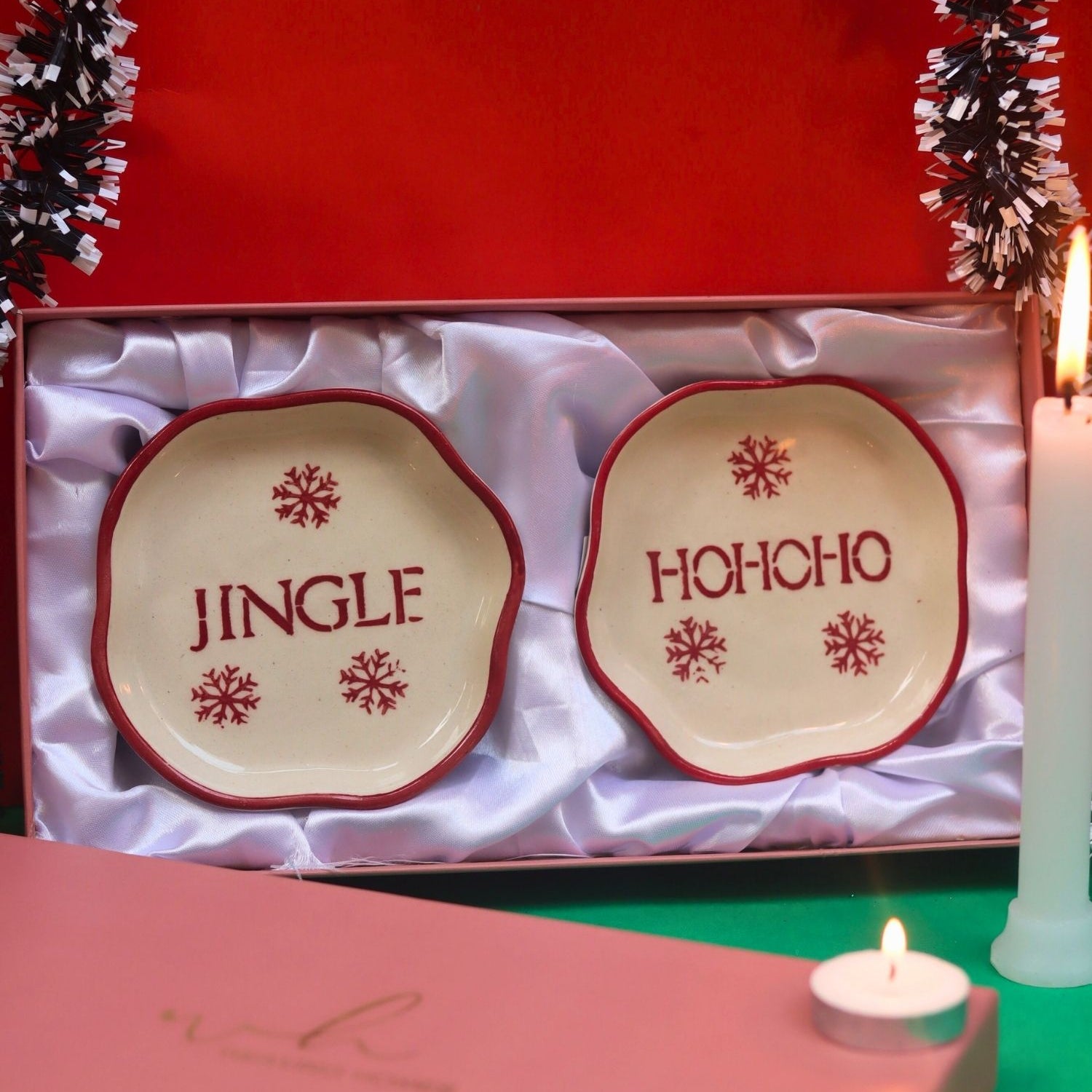 Lead free Jingle & HOHOHO Handmade Dessert plate in a Gift Box
