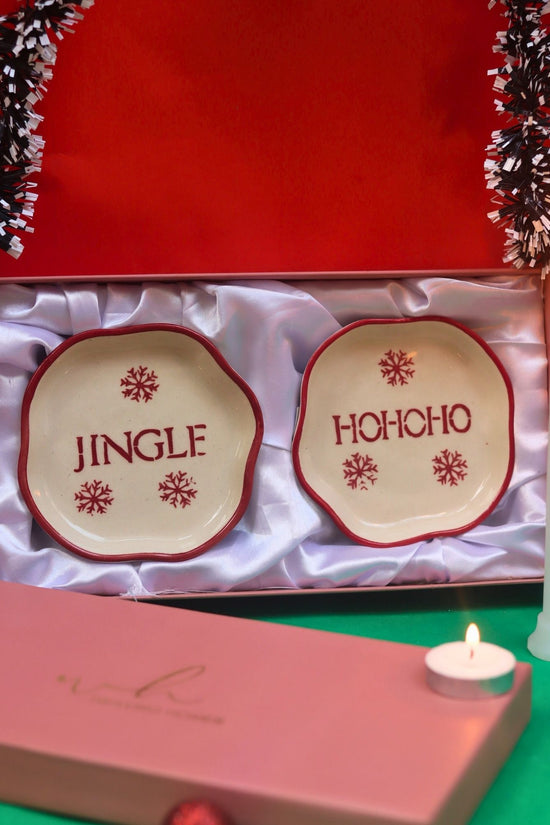 Lead free Jingle & HOHOHO Handmade Dessert plate in a Gift Box