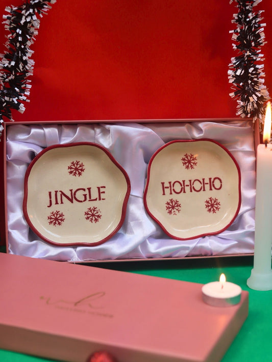 Lead free Jingle & HOHOHO Handmade Dessert plate in a Gift Box