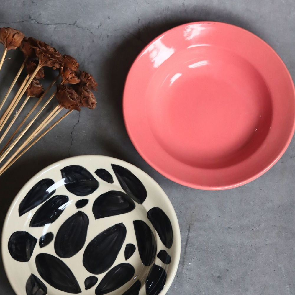 handmade Set of 2 - Pink & Pebble Pasta Plate