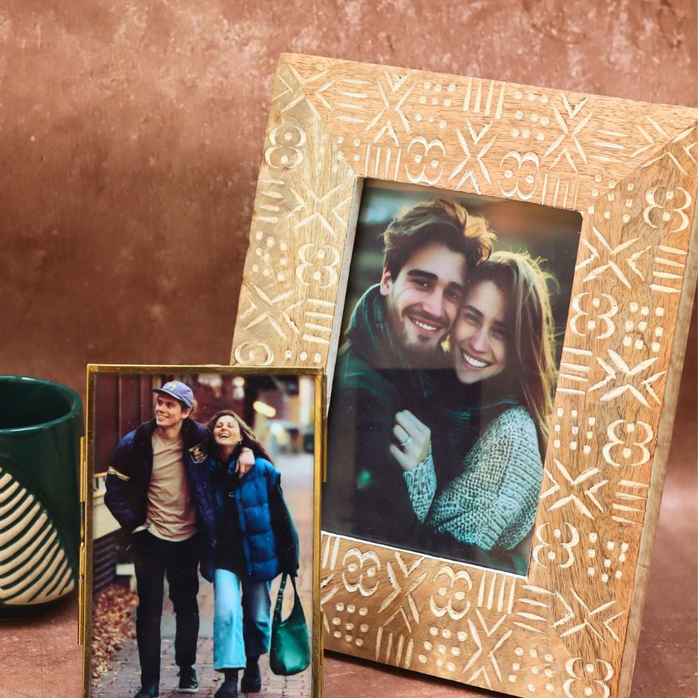 Minimal Glass & Aesthetic Carved wooden Frame with premium quality material