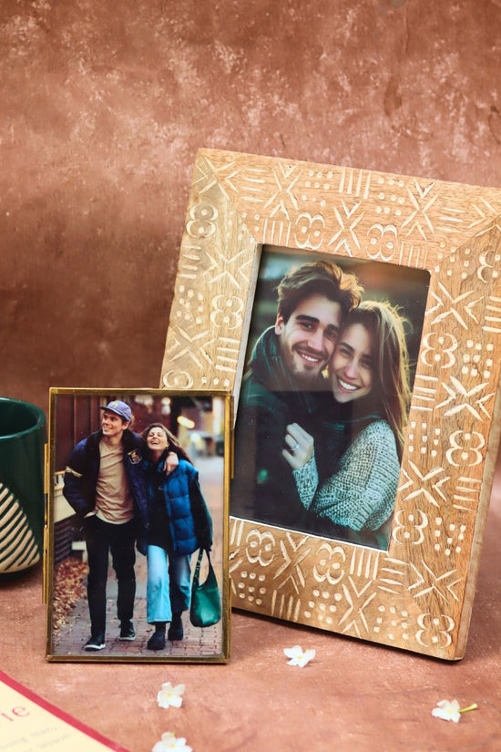 Minimal Glass & Aesthetic Carved wooden Frame with premium quality material