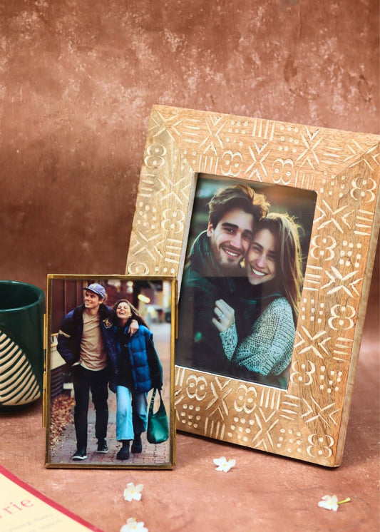 Minimal Glass & Aesthetic Carved wooden Frame with premium quality material