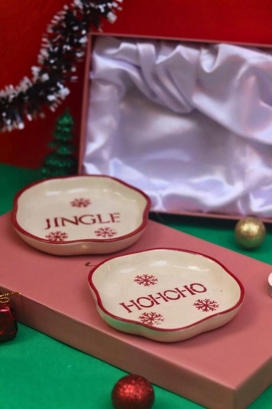Jingle & HOHOHO Handmade Dessert plate in a Gift Box made by ceramic