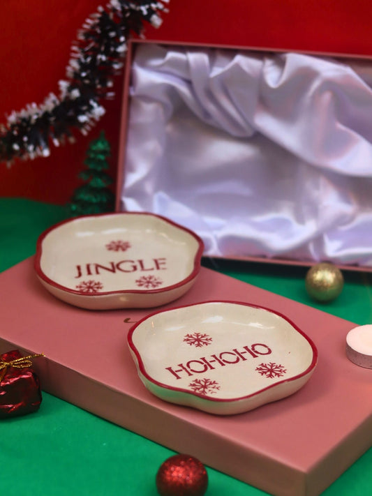 Jingle & HOHOHO Handmade Dessert plate in a Gift Box made by ceramic