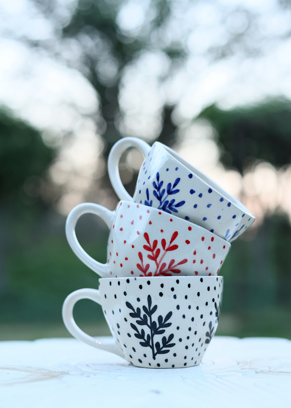 handmade fall leaf mugs - set of three 