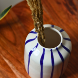 Ceramic lined blue vase 