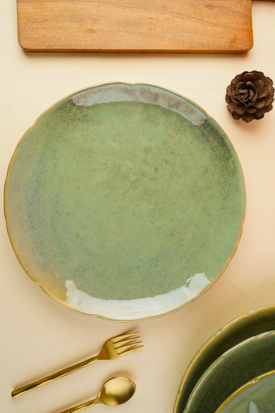 pistachio stoneware dinner plate handmade in india 