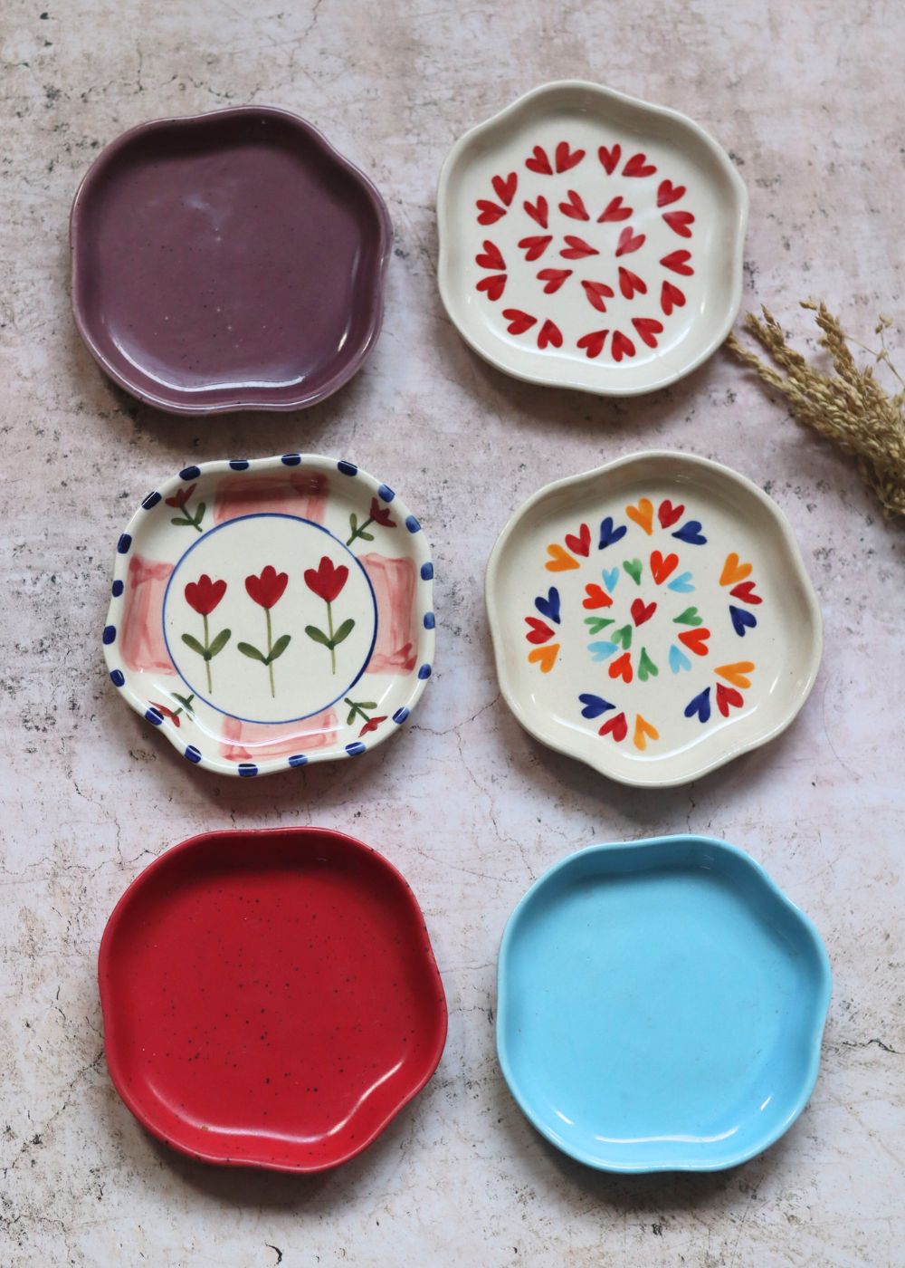 Set of 6 (colorful) handmade dessert plates (For the price of 5)