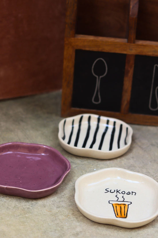 Zebra, Sukoon & Lavender Handmade Dessert Plate - Set of 3