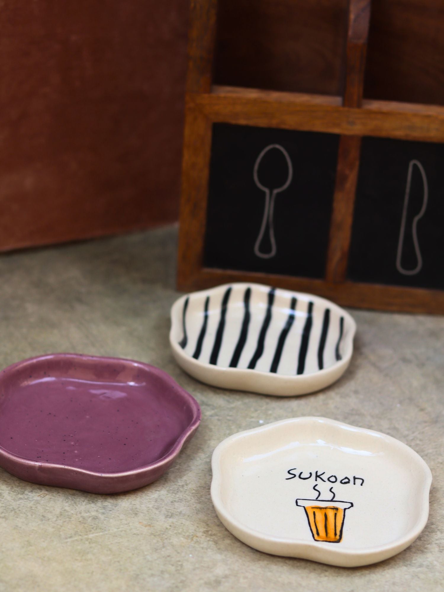 Zebra, Sukoon & Lavender Handmade Dessert Plate - Set of 3