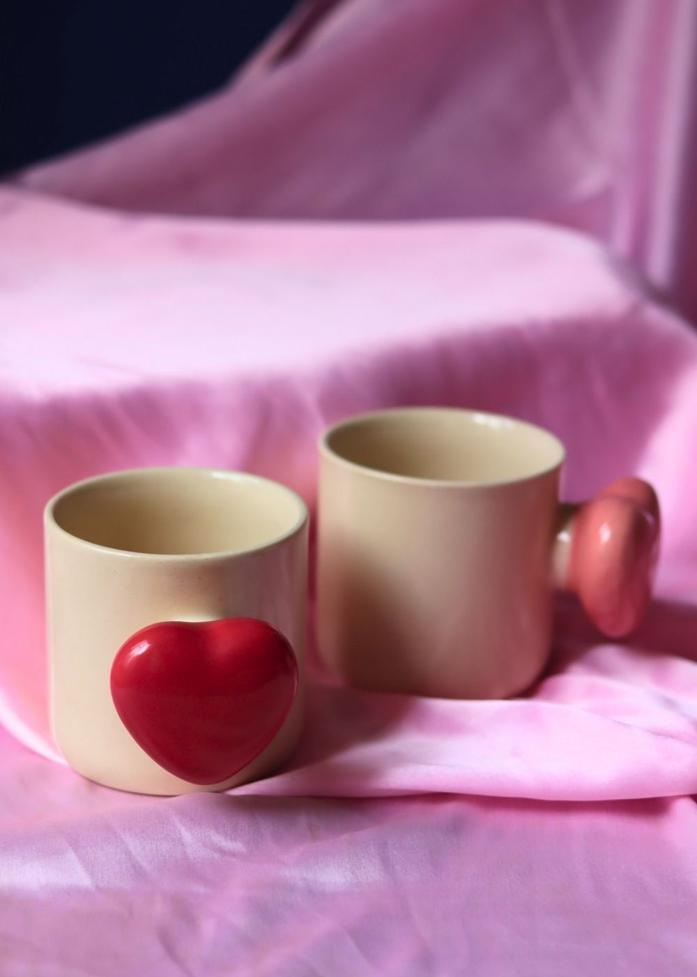 Set of 2 - Red & Pink Heartbeat Coffee Mugs handmade in india