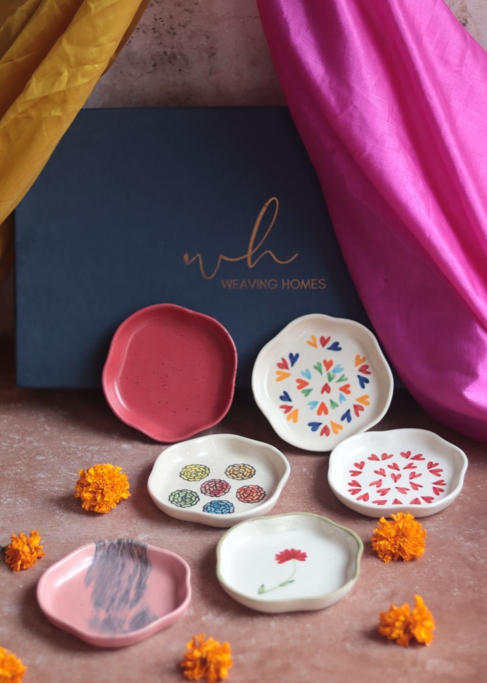 Set of 6 Handpainted Dessert Plates (for the price of 5) Diwali Gift Box made by ceramic