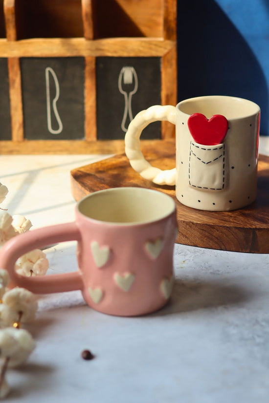 Love Letter & Pastel Pink Heart Mug handmade in india