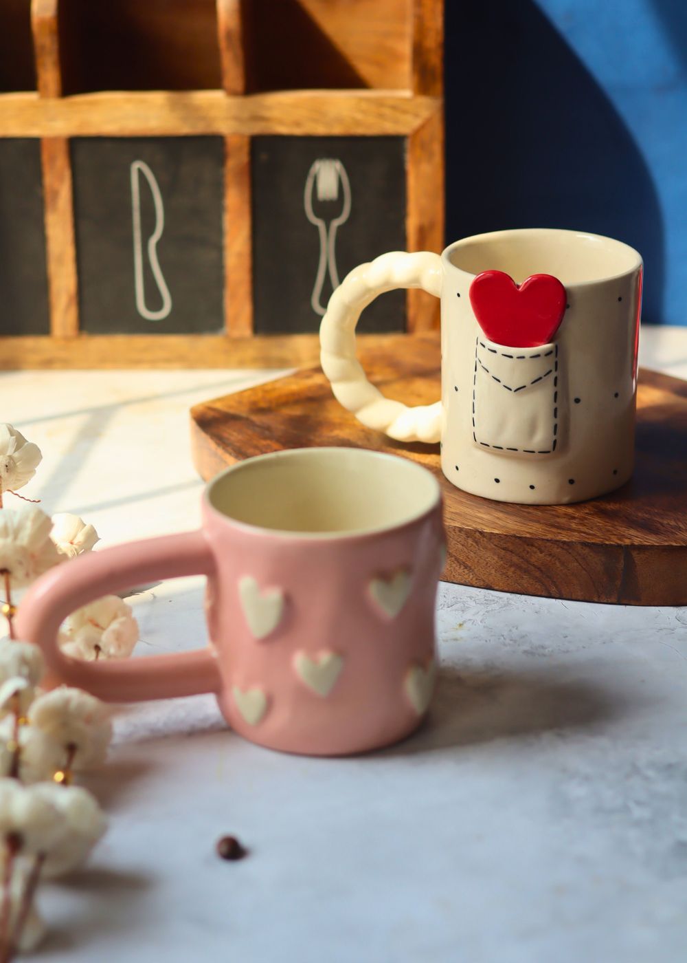 Love Letter & Pastel Pink Heart Mug handmade in india