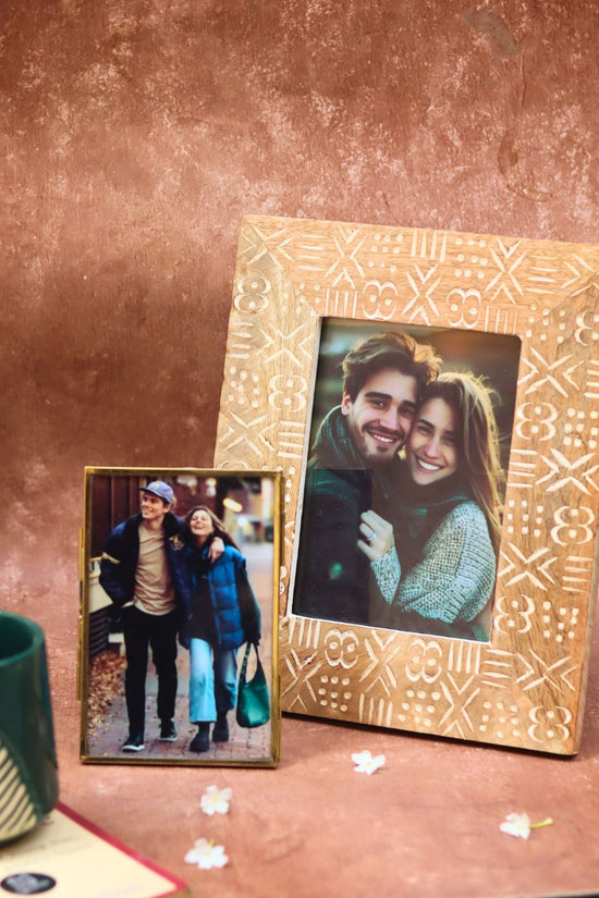Minimal Glass & Aesthetic Carved wooden Frame handmade in India