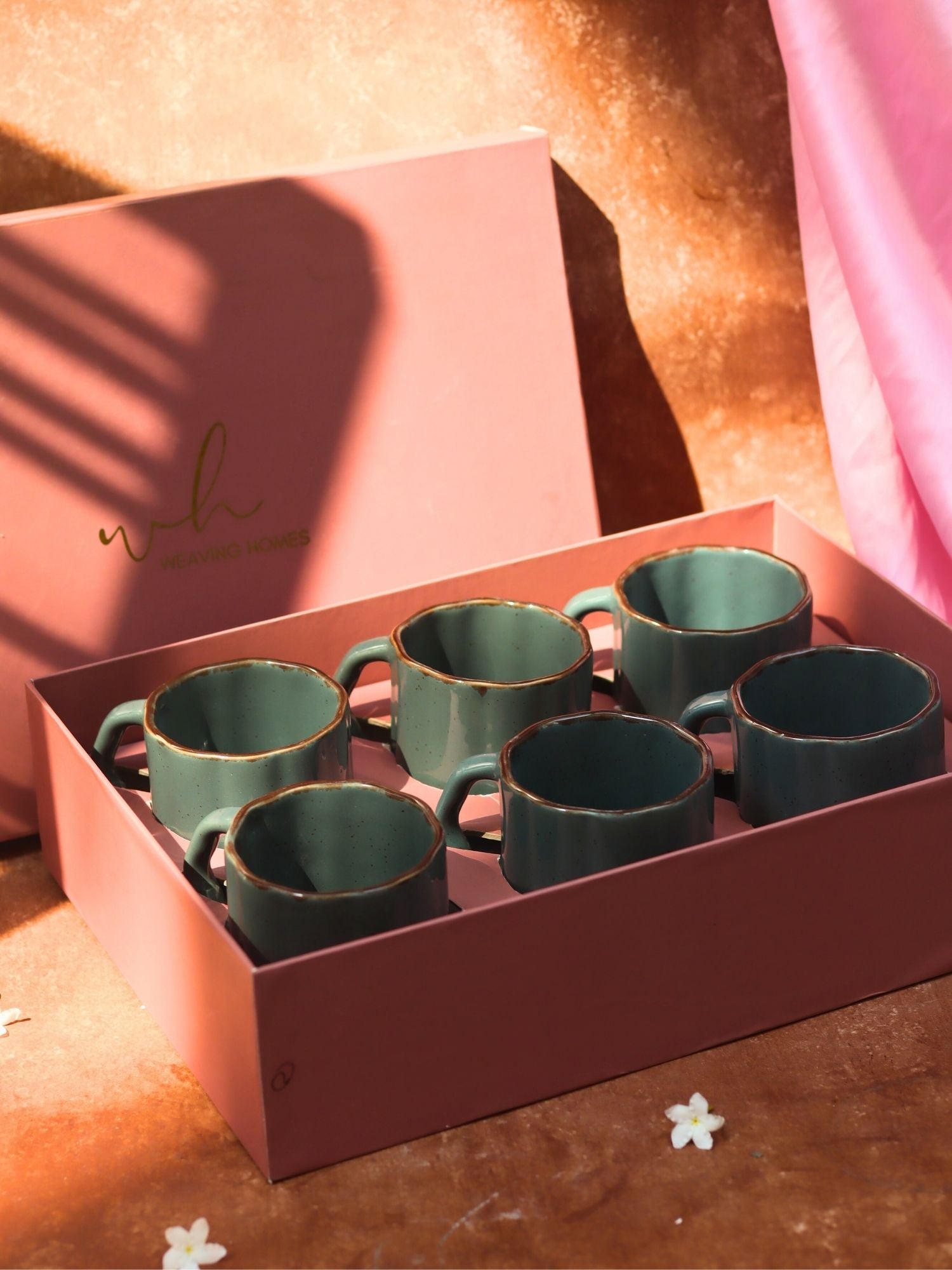 Set of 6 - Deep Green Forest Tea Cups in a gift box handmade in india