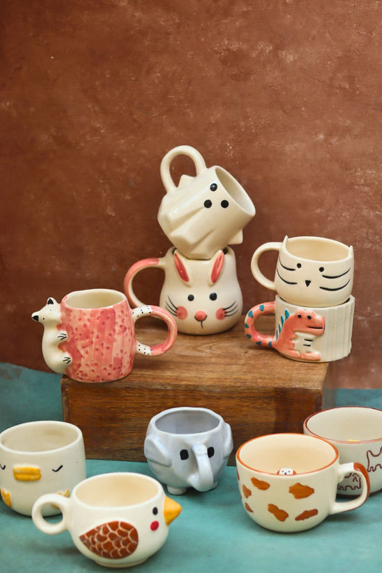Set of 10 Mystic Animal Mugs (for the price of 7) handmade in India