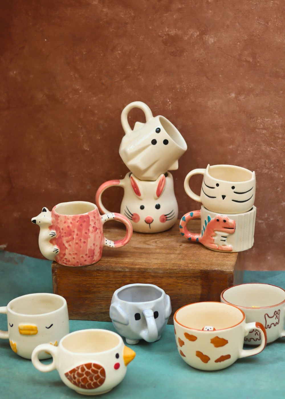 Set of 10 Mystic Animal Mugs (for the price of 7) handmade in India