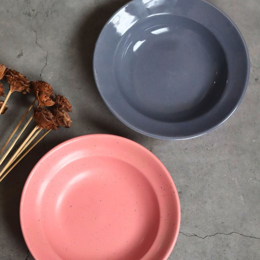Handmade Subtle Grey & Rosy Pink Pasta Plate - Set of 2