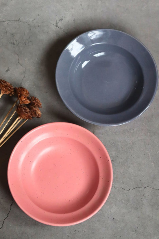 Handmade Subtle Grey & Rosy Pink Pasta Plate - Set of 2
