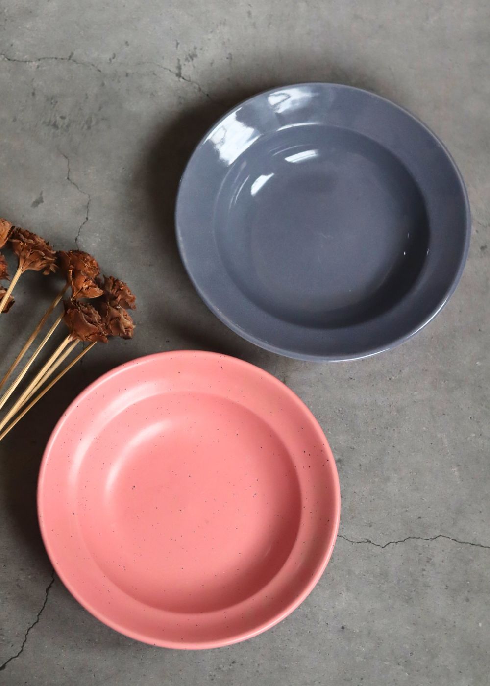 Handmade Subtle Grey & Rosy Pink Pasta Plate - Set of 2