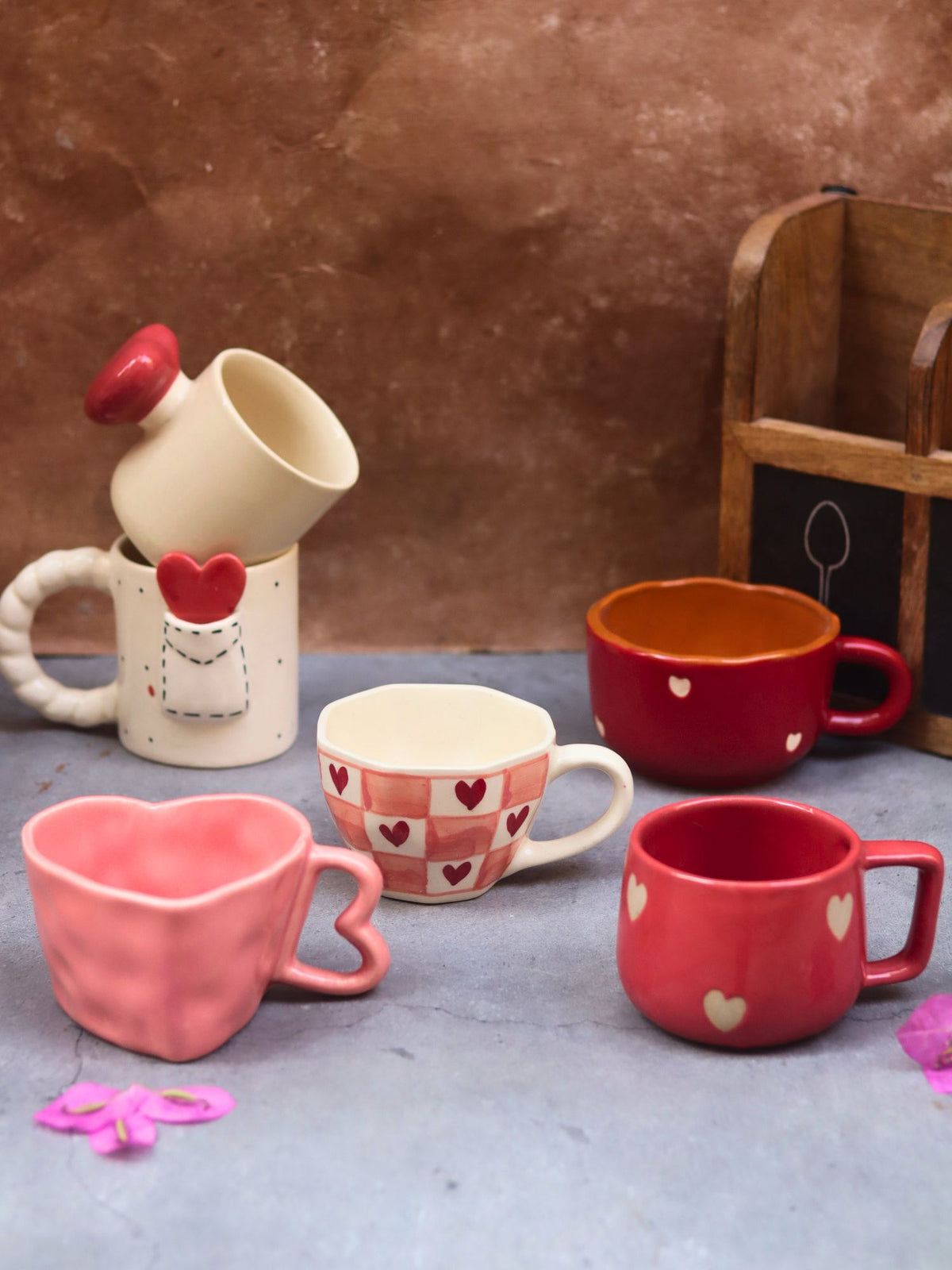Set of 6 Sips of Love Mugs (for the price of 5) handmade in India