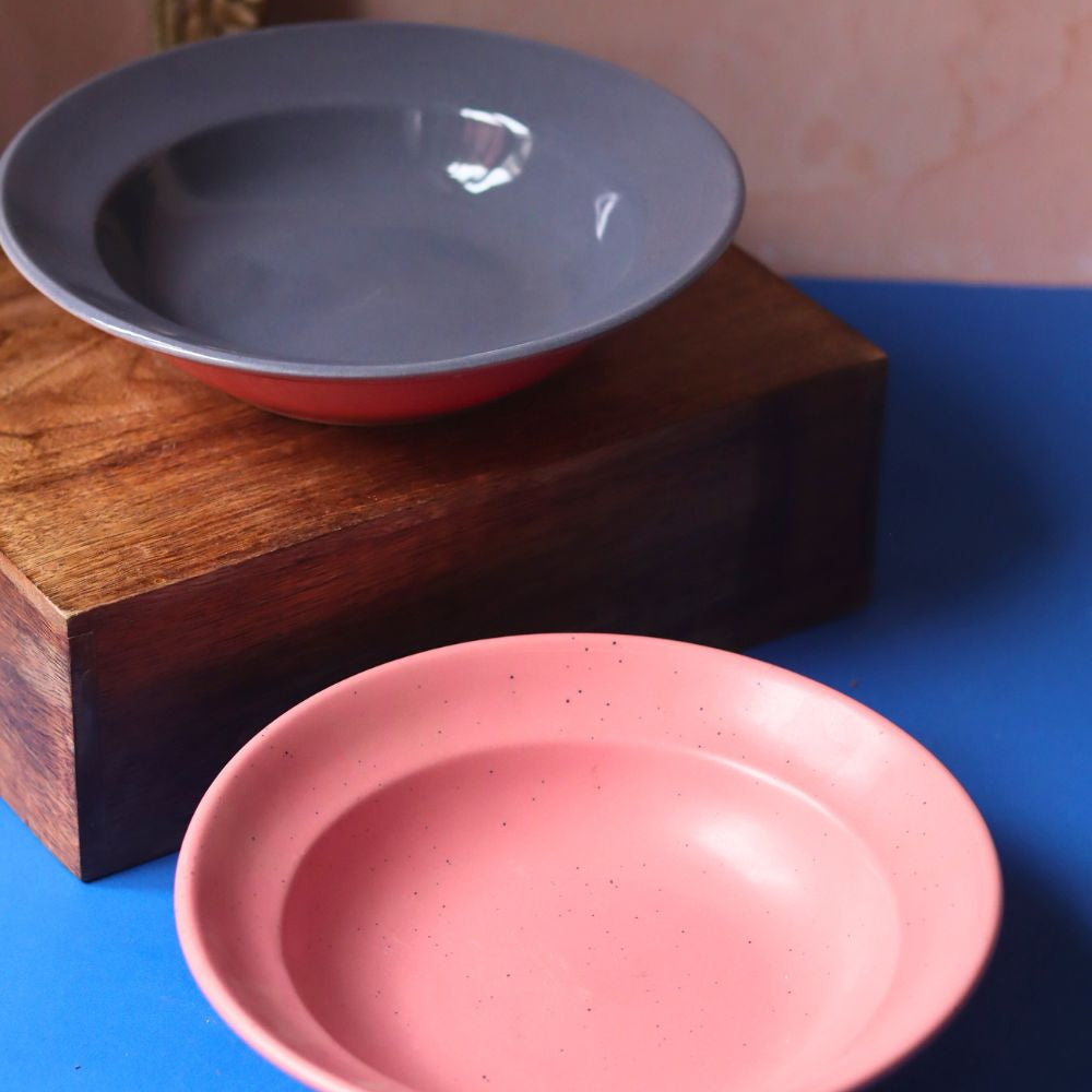 Subtle Grey & Rosy Pink Pasta Plate - Set of 2 made by ceramic