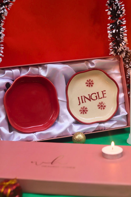 Jingle & Red Handmade Dessert plate in a Gift Box handmade in India