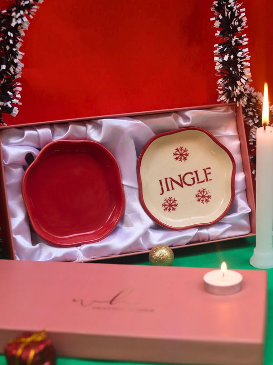 Jingle & Red Handmade Dessert plate in a Gift Box handmade in India