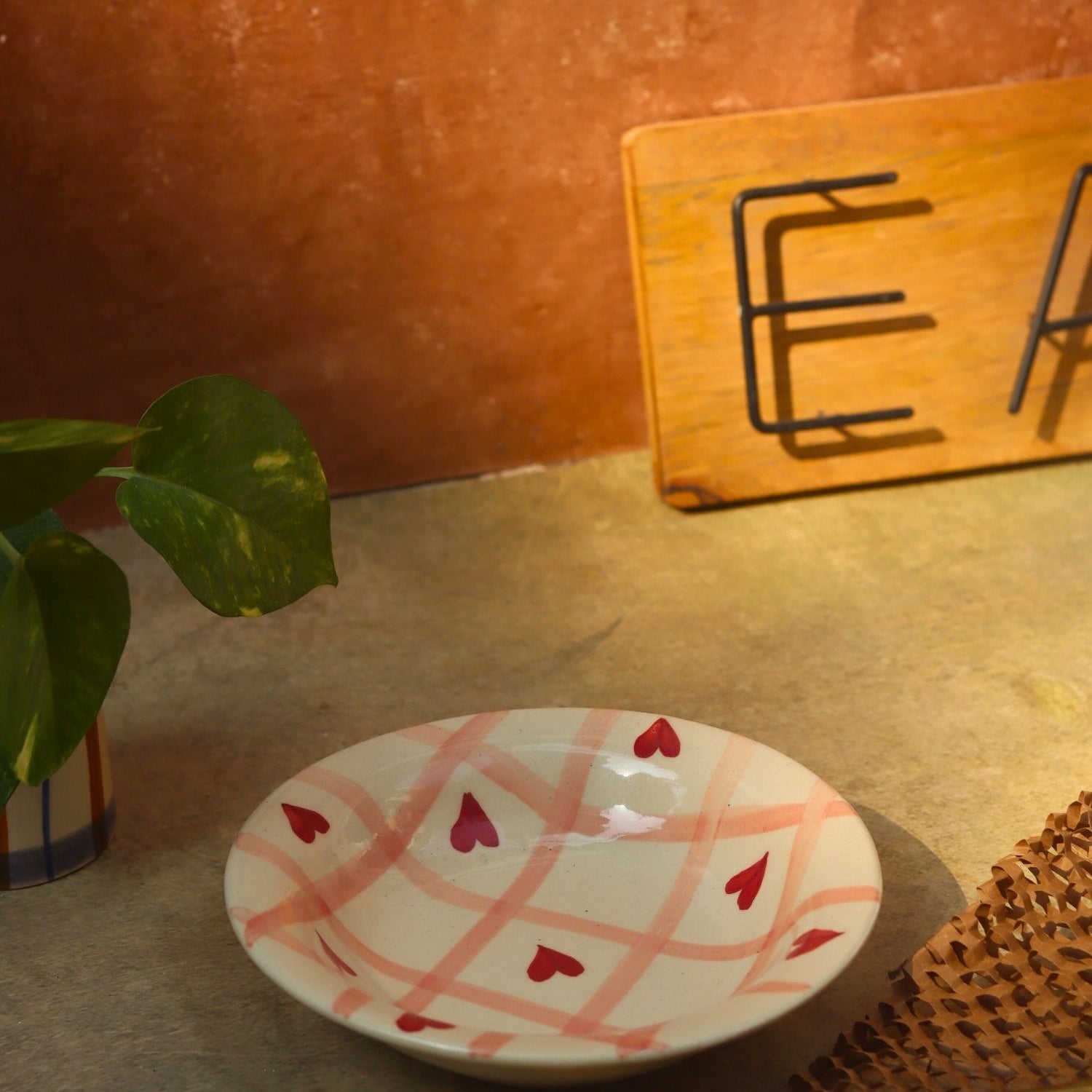 Handmade Chequered Heart Pasta Plate